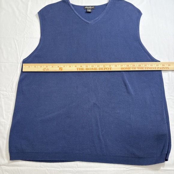 VEST SWEATER Eddie Bauer  MEN XL TALL Cotton V-Neck Navy Blue Cable Knit Ribbed - Picture 4 of 6